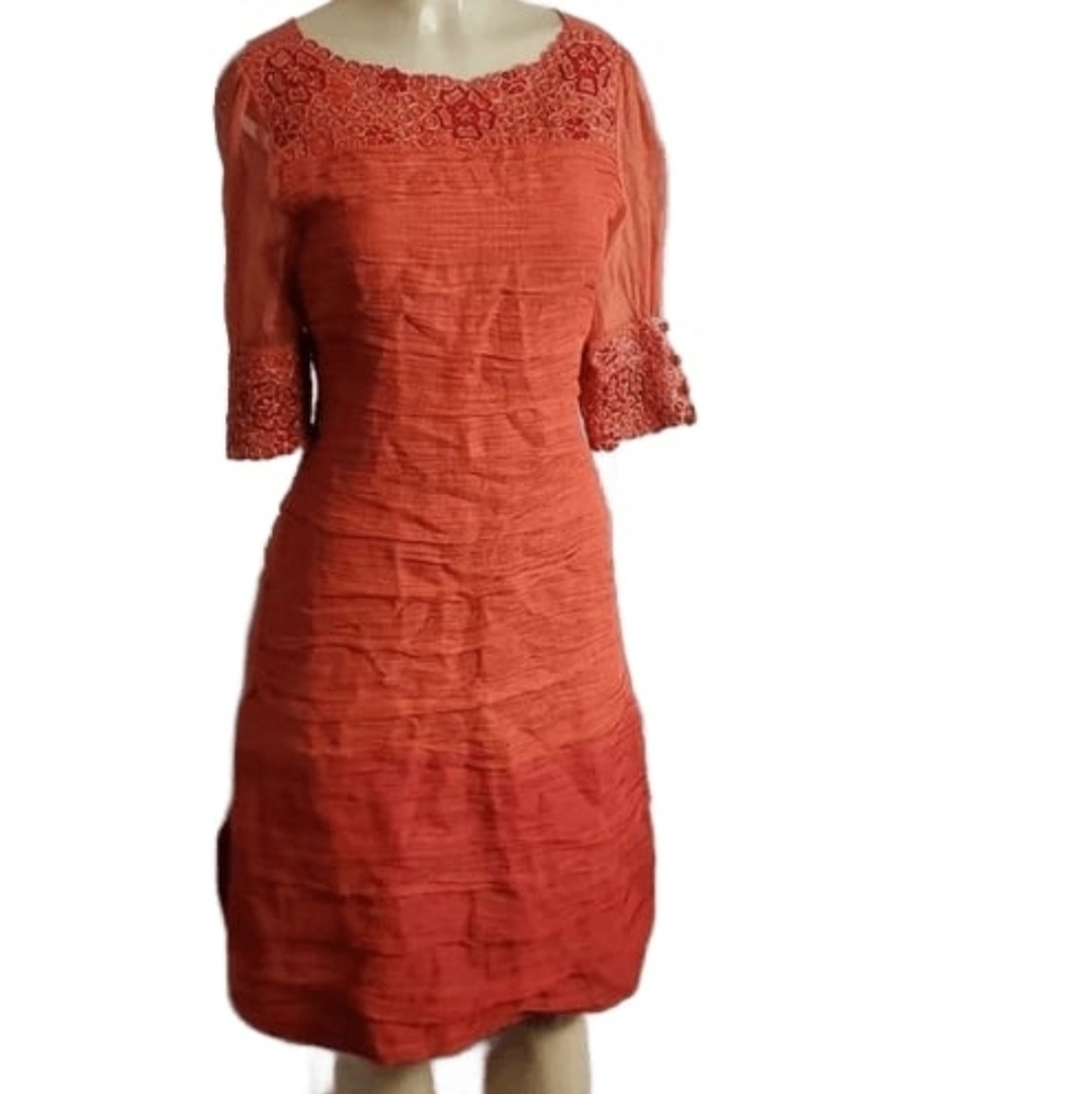 Talisman By Puja Saru Embroidered Orange Dress Size M